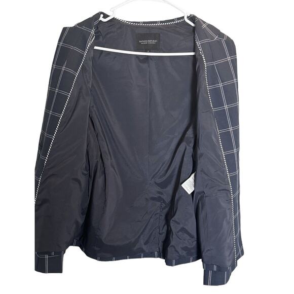 Banana Republic Womens Navy Blue Window Pane Flare Sleeve Blazer Career Size 2 - Picture 2 of 6